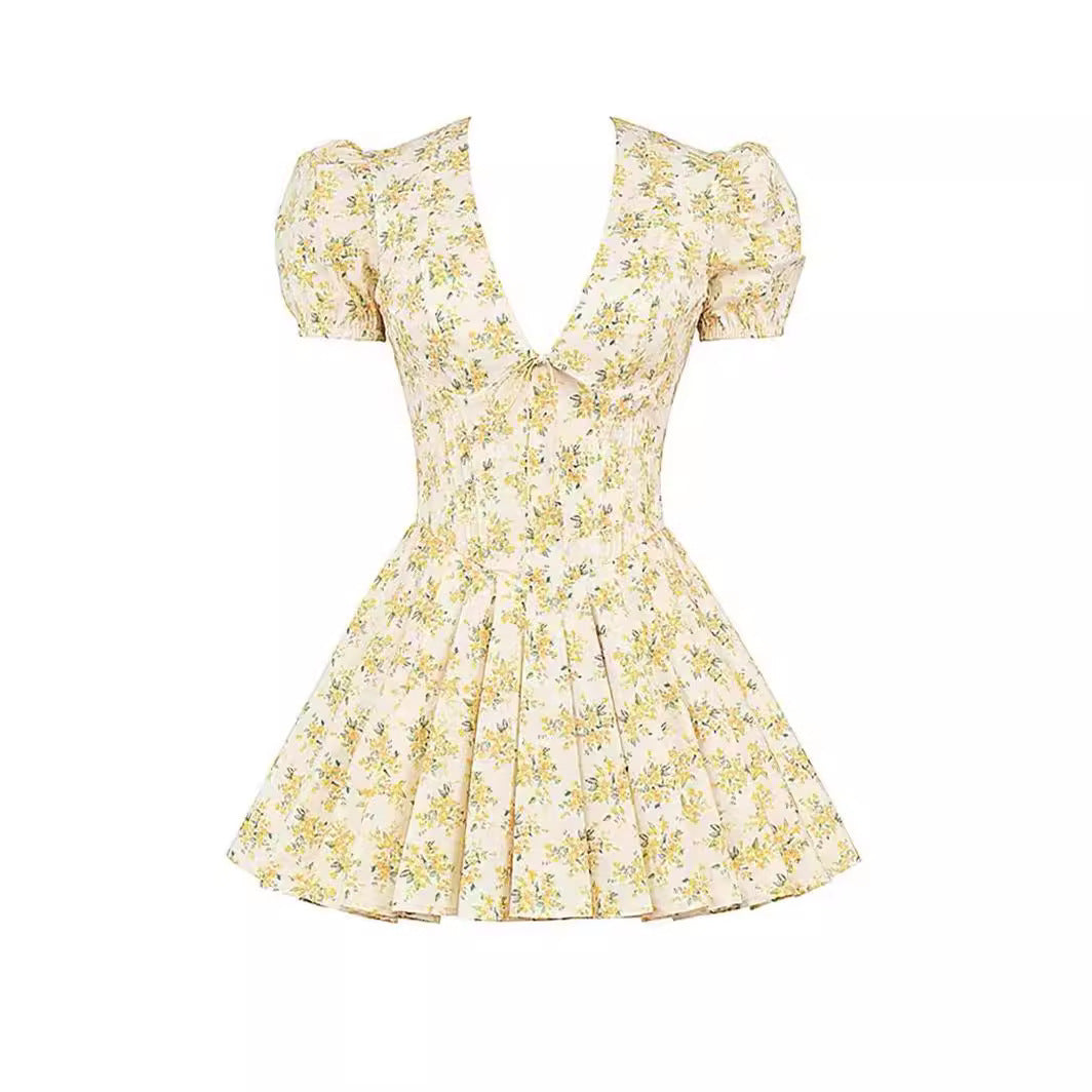Levoire | Robe Décolletée En V, Manches Bouffantes, Robe Fleurie, Robe Corset L