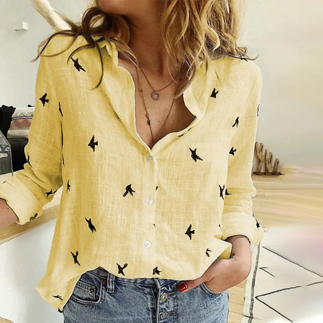 Levoire | Blouse Élégante Oiseau jaune