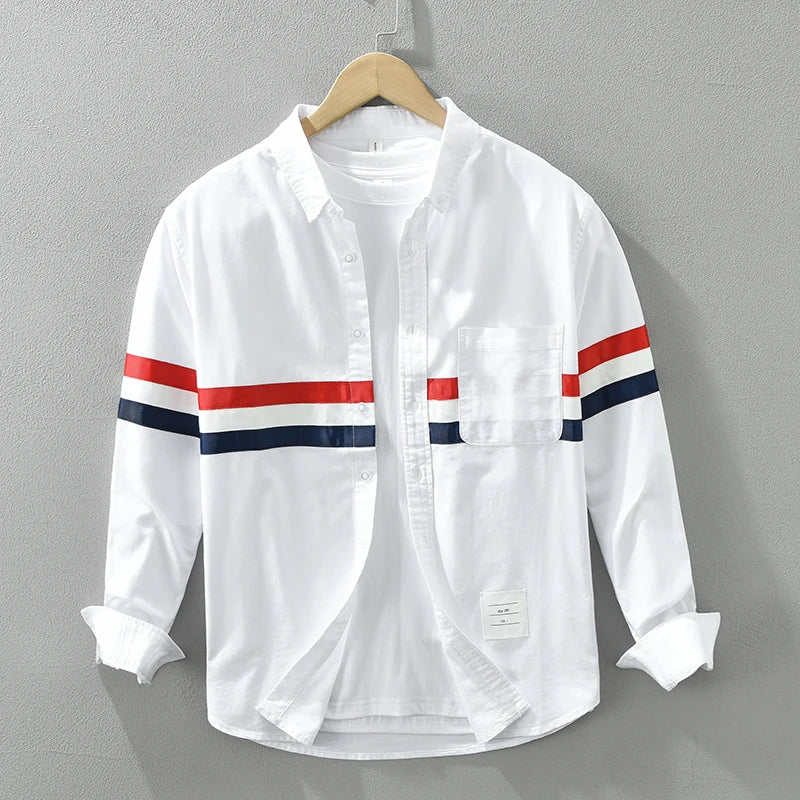 Levoire | Chemise Patchwork Rayee Decontracte Hommes Blanc