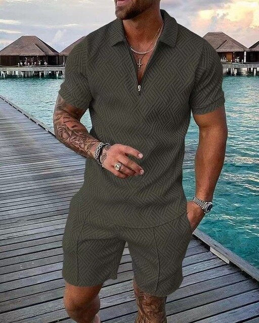 Levoire | Ensemble À Deux Pièces Tenue D'Été Luxueuse Pour Hommes vert olive