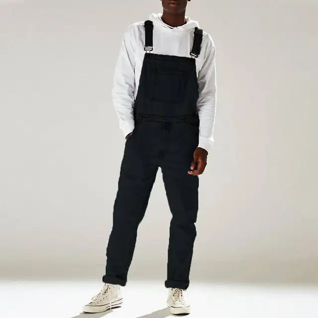Levoire | Décontracté Denim Jumpsuit With Adjustable Straps And Pockets Noir