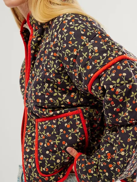 Levoire | Manteau Vintage avec Veste à Imprimé Floral Rouge