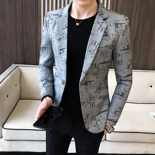 Levoire | Blazer Pour Hommes Décontracté Moderne Imprimé Gris foncé