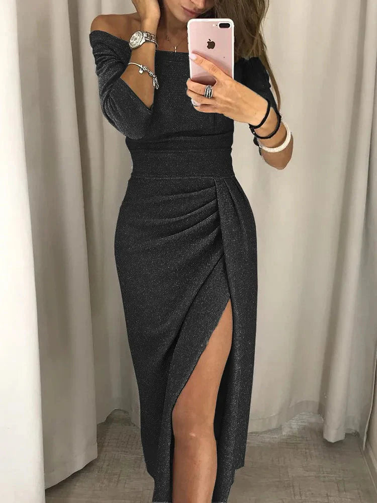 Levoire | Robe À Épaules Dénudées Avec Fente Noir