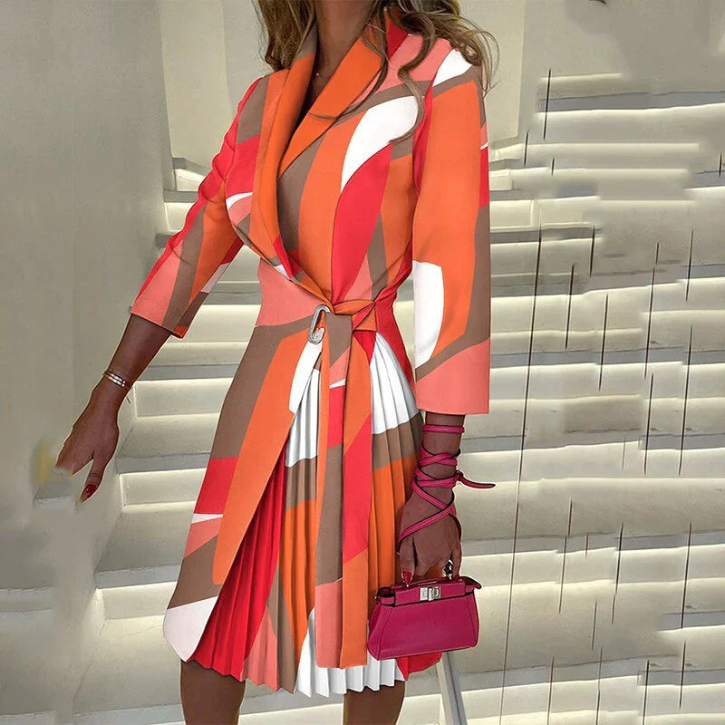 Levoire | Robe Blazer Élégante Avec Col Cranté Oreille Orange Impression