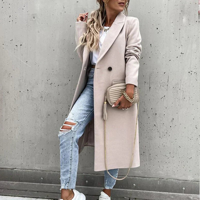 Levoire | Manteau Long Élégant D'Automne Avec Boutons Khaki