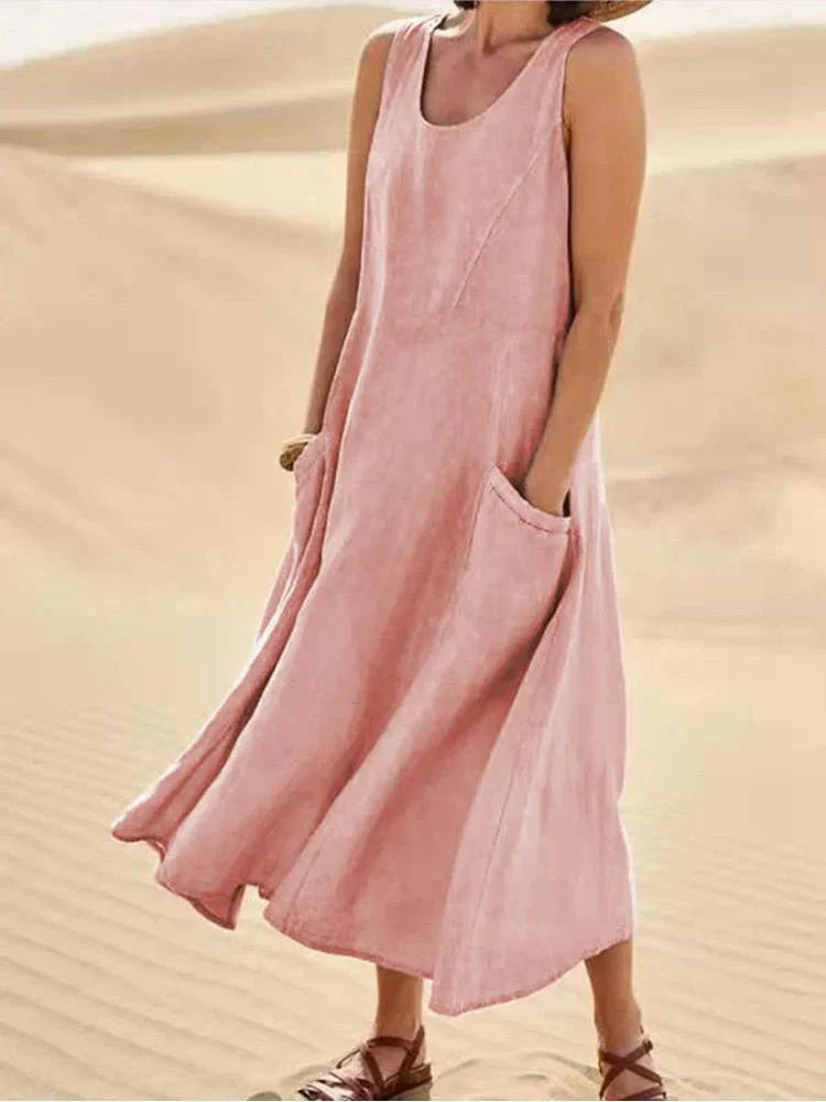 Levoire | Robe Maxi Décontractée Avec Poches Rosa