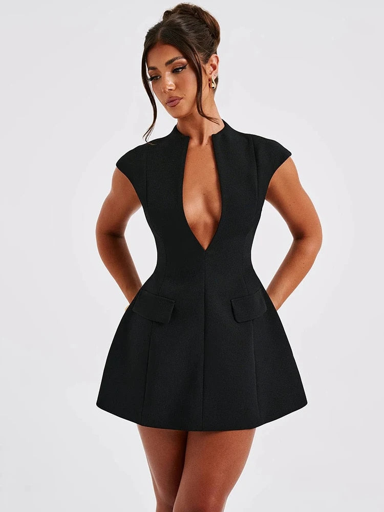 Levoire | Noir Profond V - Sans Manches Mini-Robe