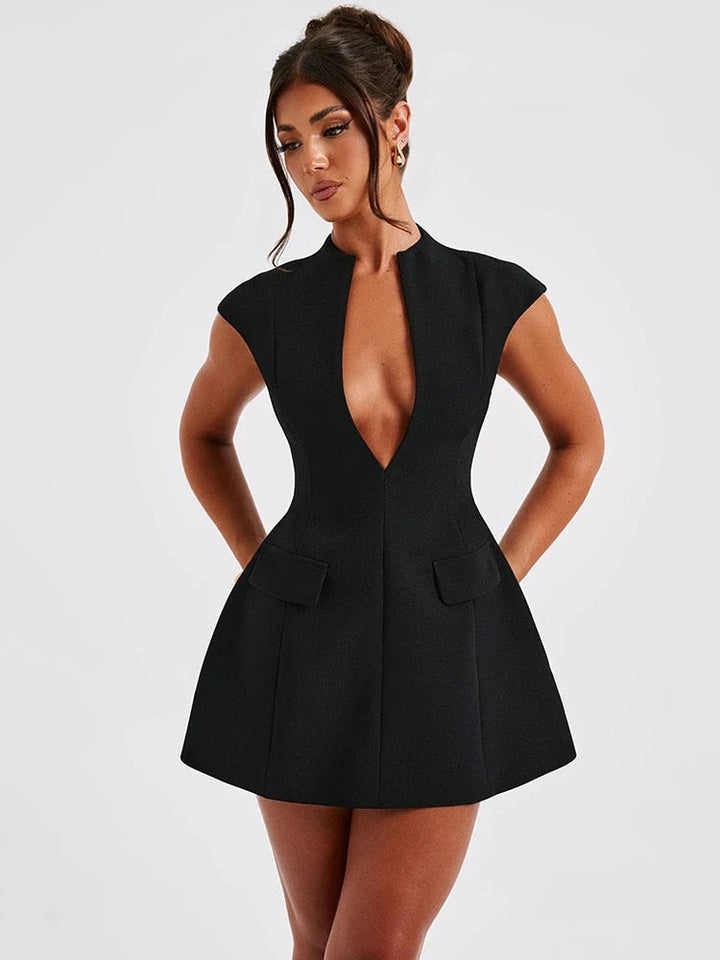 Levoire | Noir Profond V - Sans Manches Mini-Robe