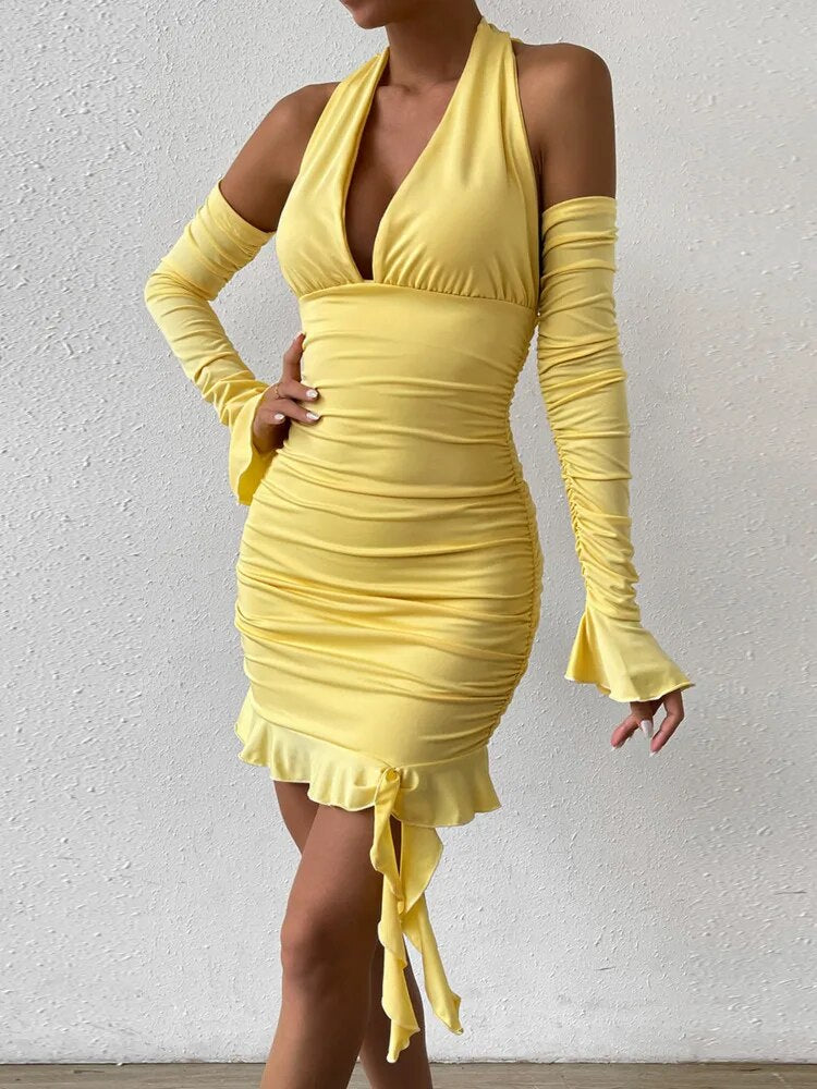 Levoire | Robe Mini Longue Rynkée Jaune