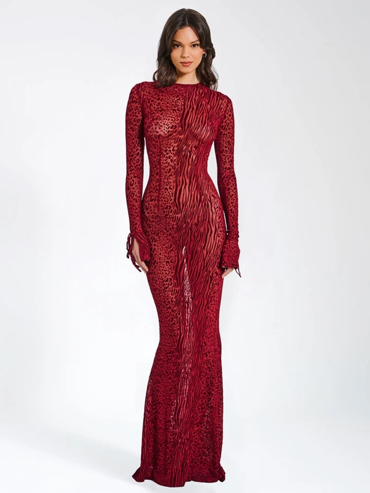 Levoire | Imprimé Léopard-Zèbre-Médium-Avec Capuche-Maxi Robe Rot