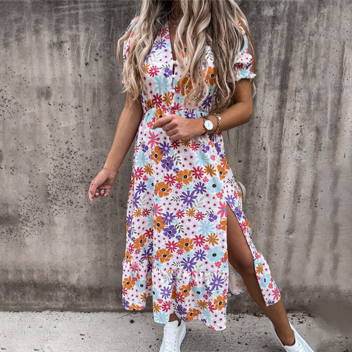 Levoire | Robe Midi Fleurie Avec Fente Latérale Pour Femmes