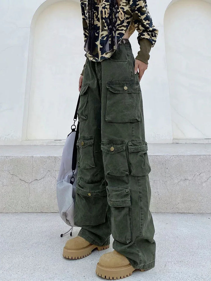 Levoire | Pantalon Cargo Rétro Poches Jambe Large Vert