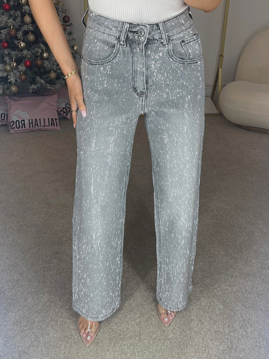 Levoire | Jeans Avec Haute Taille Et Détails Diamant Gris