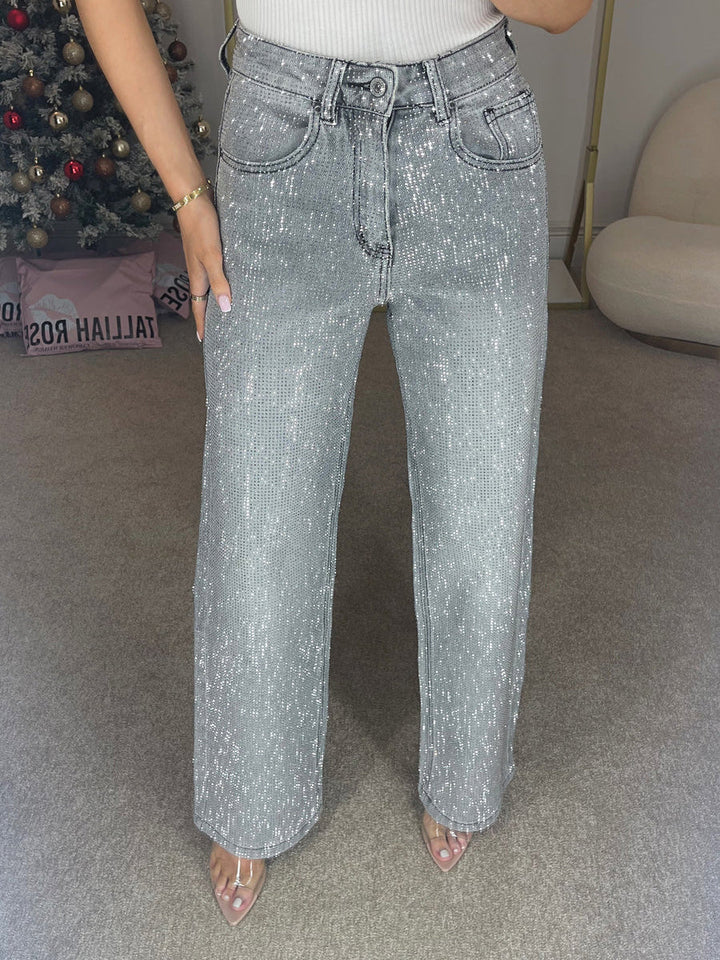 Levoire | Jeans Avec Haute Taille Et Détails Diamant Gris