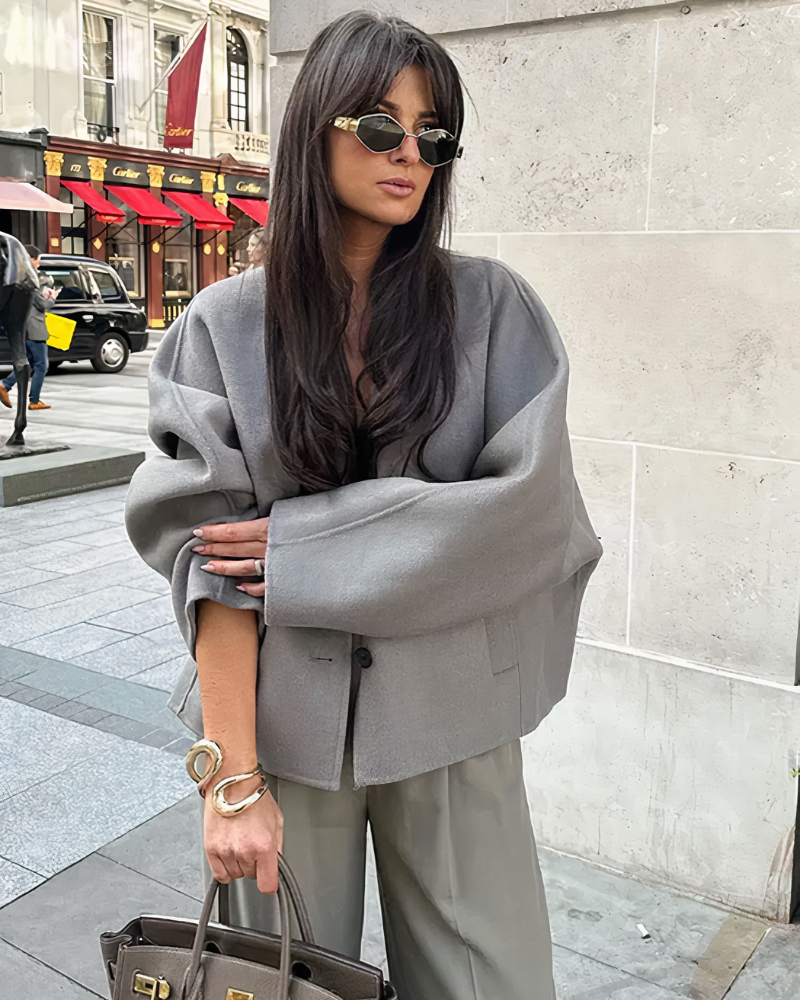 Levoire | Veste Tendance Courte Surdimensionnée Avec Étiquetage À Bouton Pour Femmes