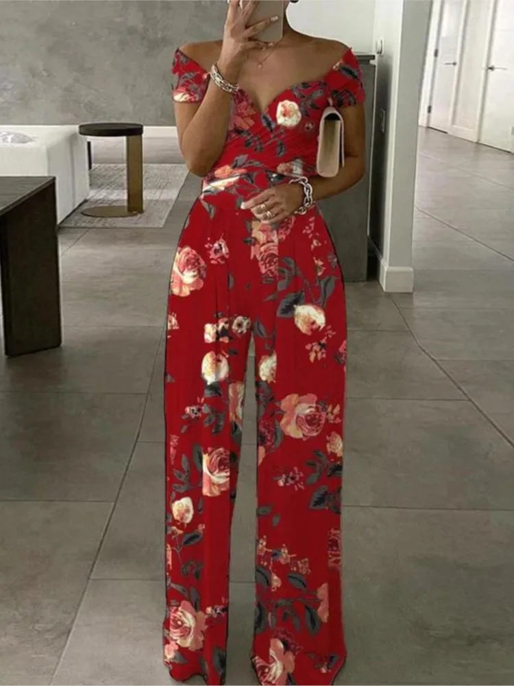 Levoire | Élégante Robe Combinaison Imprimé Fleurs Débardeur Rot