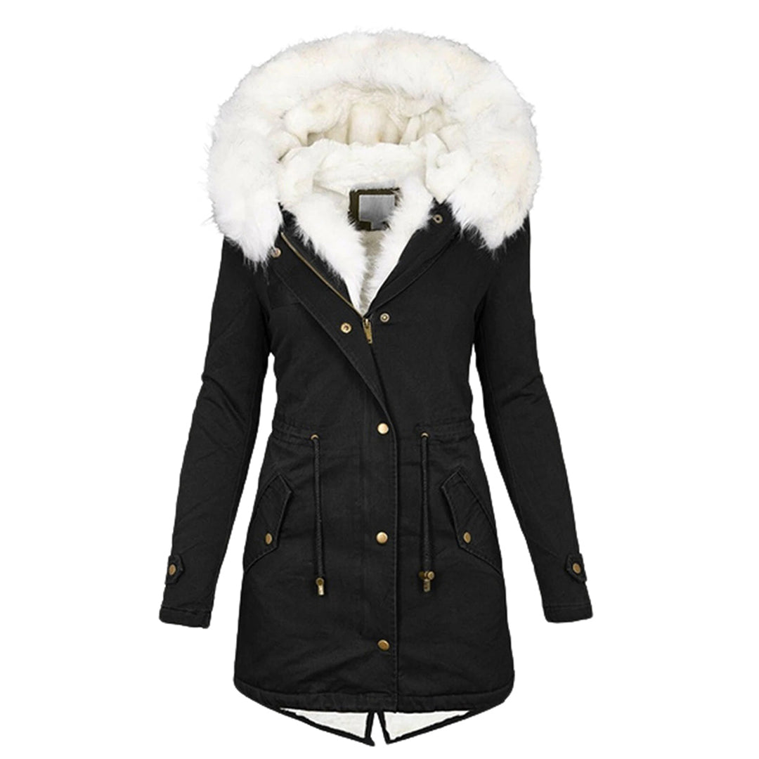 Levoire Élégante Veste d'hiver avec capuche et détail de bouton Noir