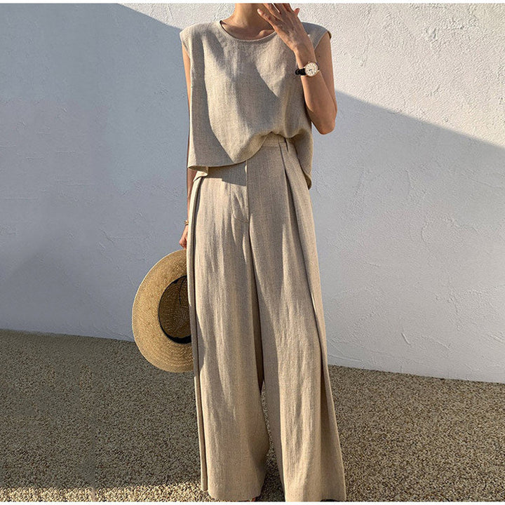 Levoire | Ensemble Avec Décolleté En U Et Pantalon Large Beige