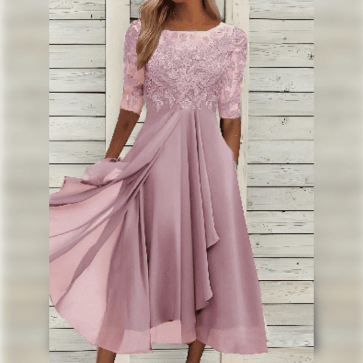 Levoire | Robe En Chiffon Élégante Avec Applications En Dentelle Rosa