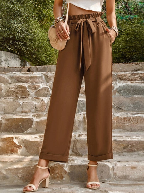 Levoire | Pantalons Taille Haute Avec Cordons De Serrage Longs Braun
