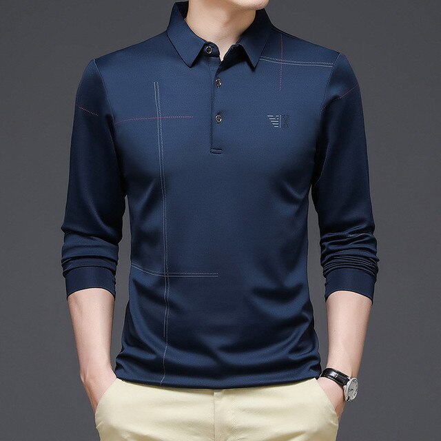 Levoire | T-Shirt Polo À Manches Longues Décontracté Pour Hommes Bleu foncé