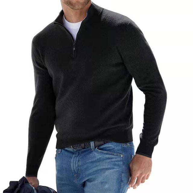 Levoire | Merino V-Neck Pull Avec Fermeture Éclair noir