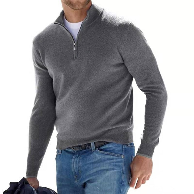 Levoire | Merino V-Neck Pull Avec Fermeture Éclair gris