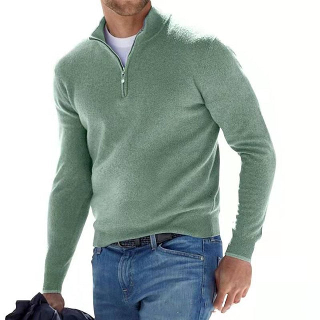Levoire | Merino V-Neck Pull Avec Fermeture Éclair vert
