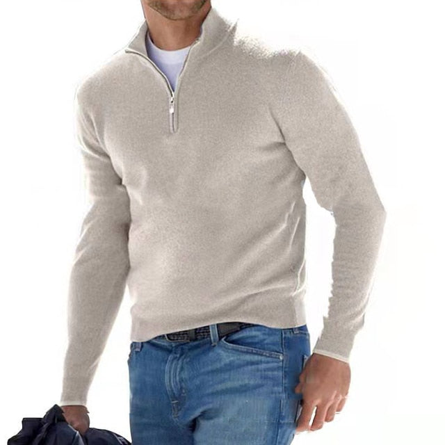 Levoire | Merino V-Neck Pull Avec Fermeture Éclair beige