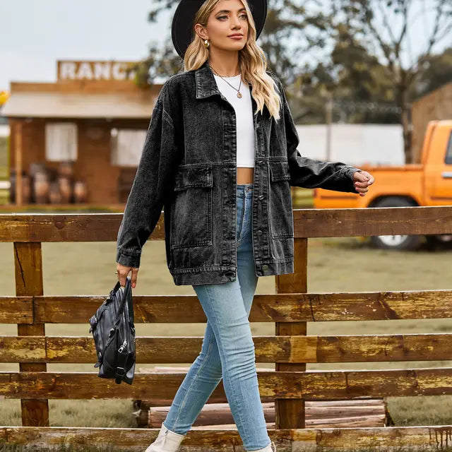 Levoire | Veste En Jean Pour Femmes Avec Poches Pratiques Noir