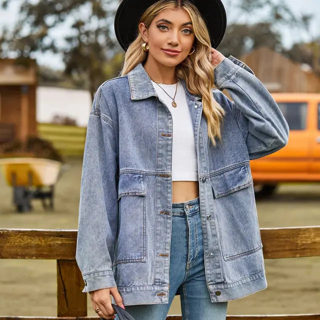 Levoire | Veste En Denim À Manches Longues Avec Boutons Bleu