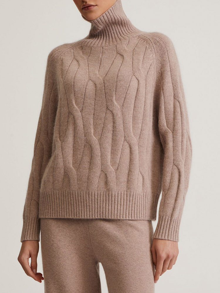 Levoire | Pull À Col Roulé À Motif Tressé Élégant Chameau Une taille