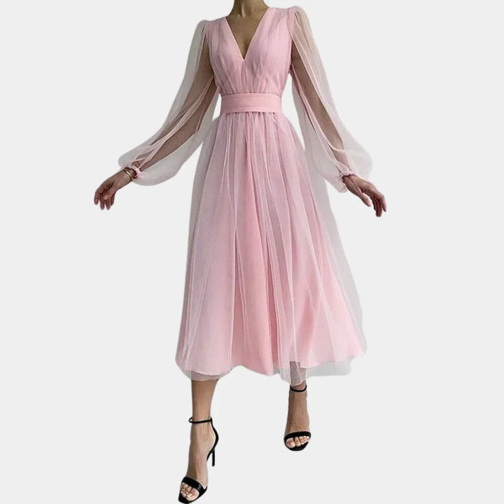 Levoire | Récolte De Vin Midi Robe Avec Des Détails Décoratifs Rosa