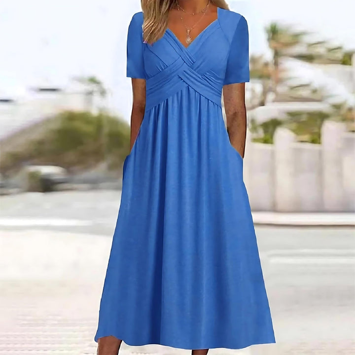 Levoire | Robe Midi Élégante Avec Couverture Du Ventre Bleu