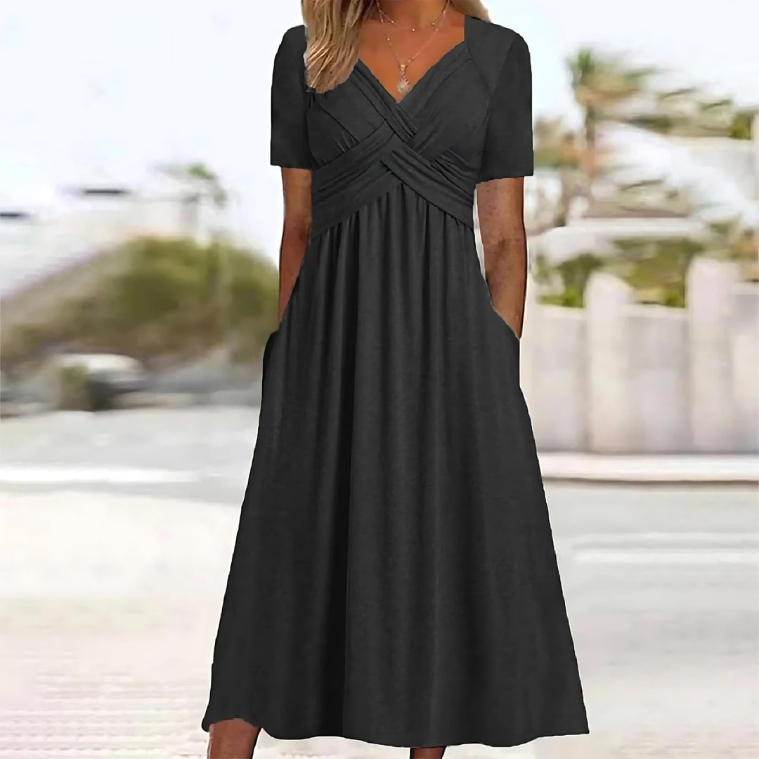 Levoire | Robe D'Été Élégante À Col En V Pour - Femmes - Midi Noir