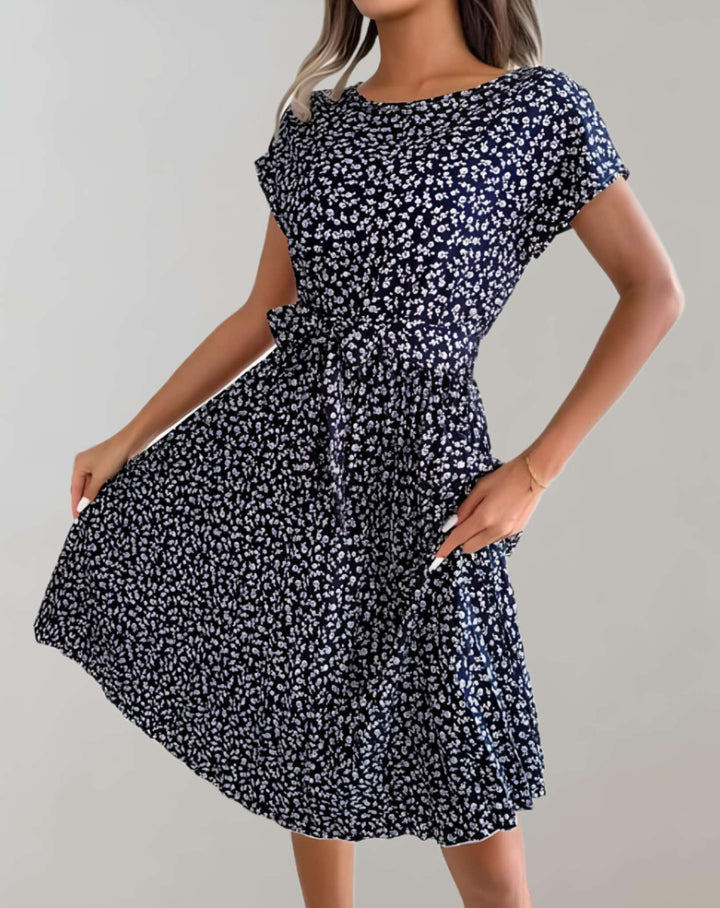 Levoire | Robe Mini Avec Col Rond Et Manches Courtes Bleu profond