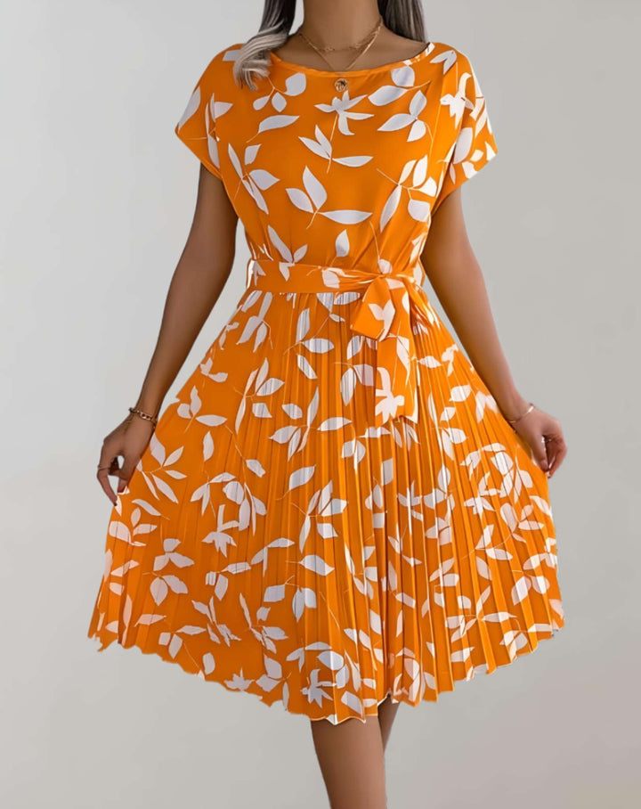 Levoire | Robe Mini Avec Col Rond Et Manches Courtes Feuille jaune