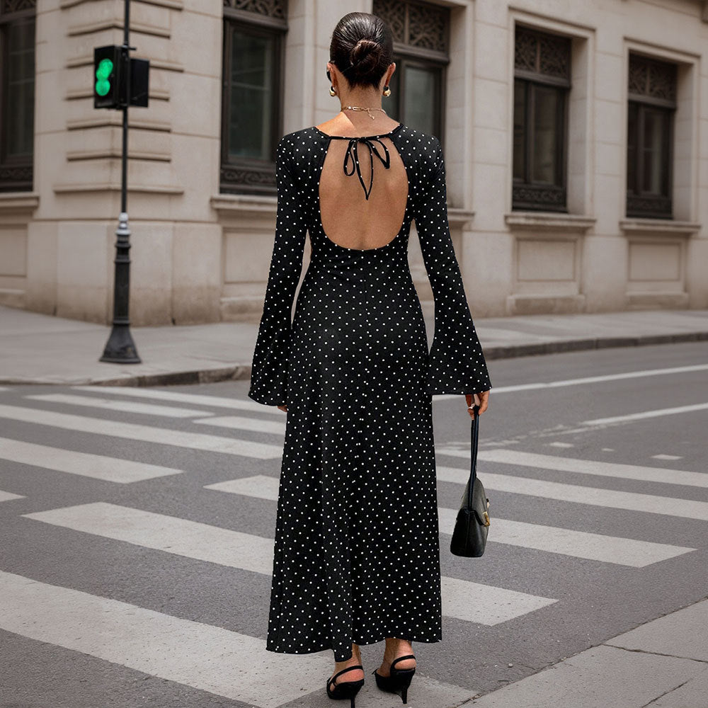 Robe maxi femme avec un design à pois à la mode et des manches élégantes Levoire