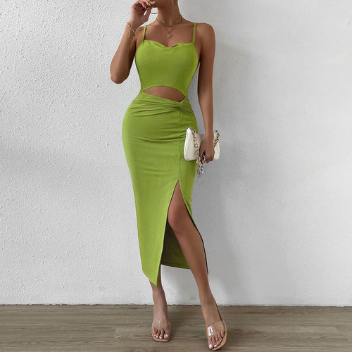 Robe maxi découpée pour femmes avec un élégant décolleté en V et une fente haute Levoire