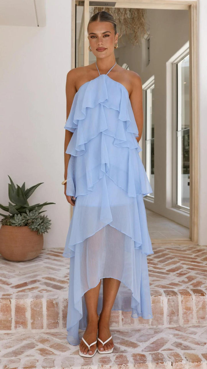 Robe maxi femme avec superposition élégante et volants floraux Levoire