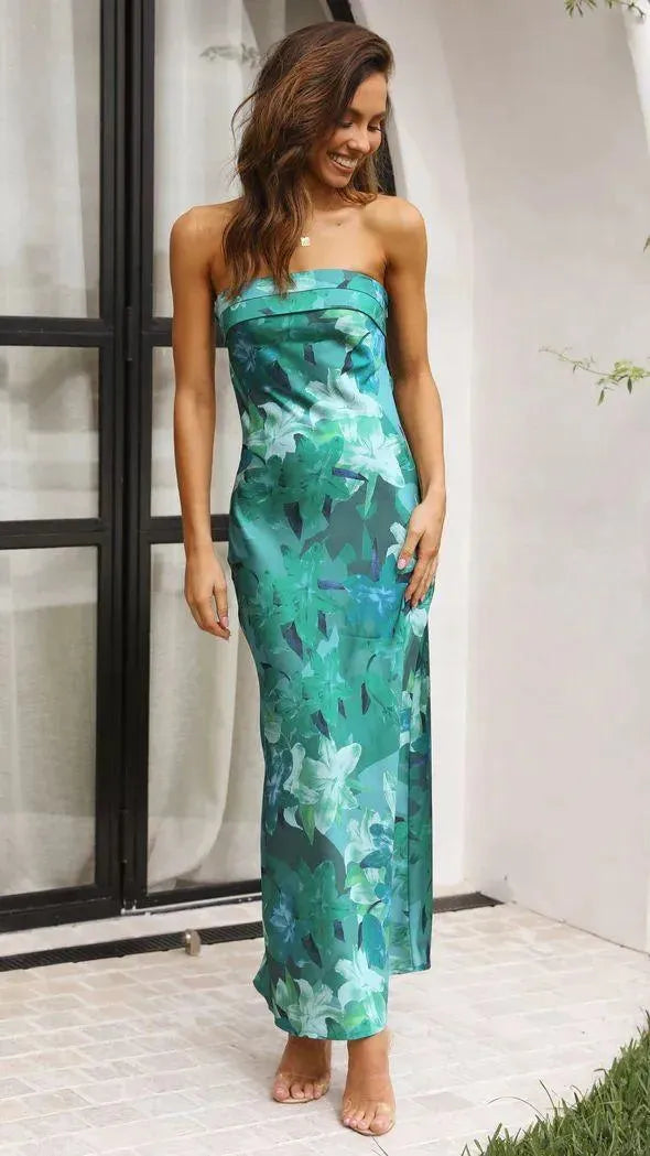 Levoire | Robe sans manches et haut sans dos Impression verte