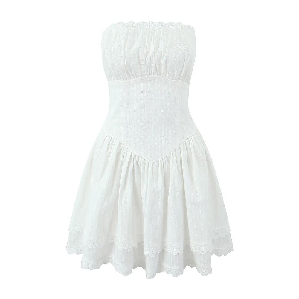 Levoire | Jupe Mini Tendance en Lin avec Détail sur la Poitrine Blanc