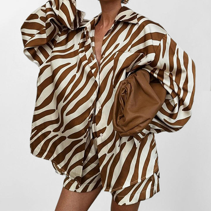 Chemise Oversize Femme avec Imprimé Zèbre et Manches Courtes Levoire