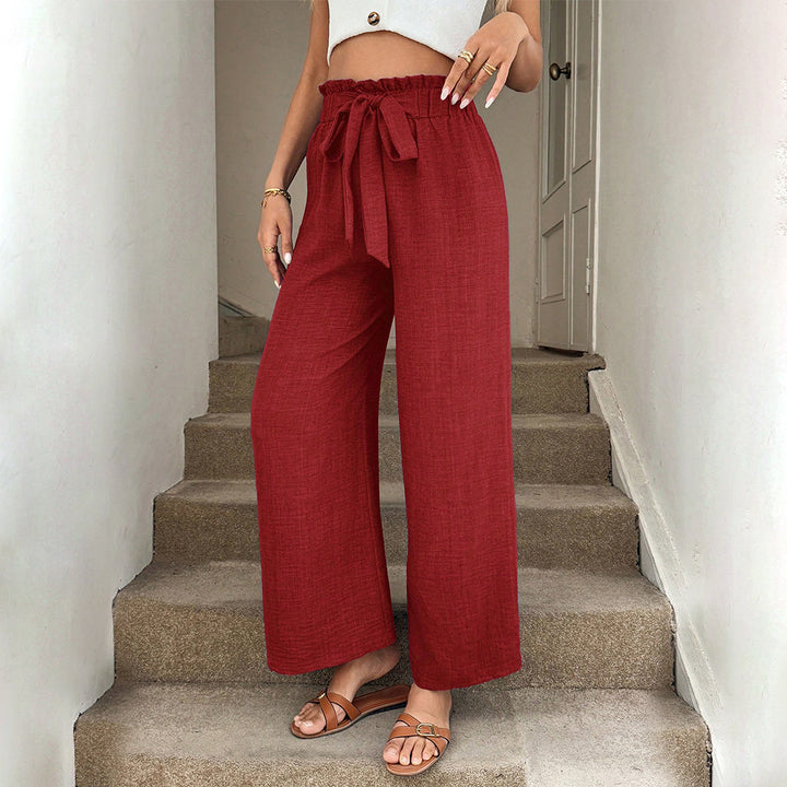 Pantalons en tissu large décontractés pour femmes avec taille élastique et ceinture à nouer Levoire