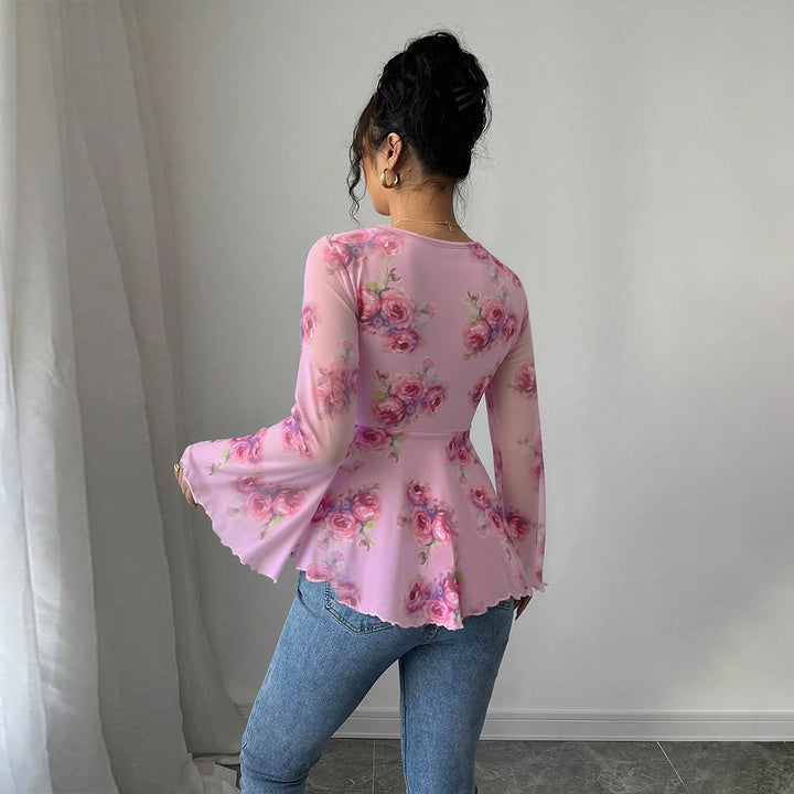Blouse fluide pour femmes avec motif floral et nœud ludique Levoire