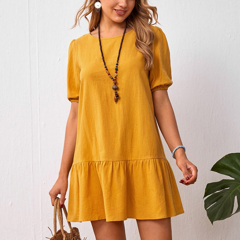 Levoire | Robe en lin Unicolore Robe en lin à taille décontractée Jaune