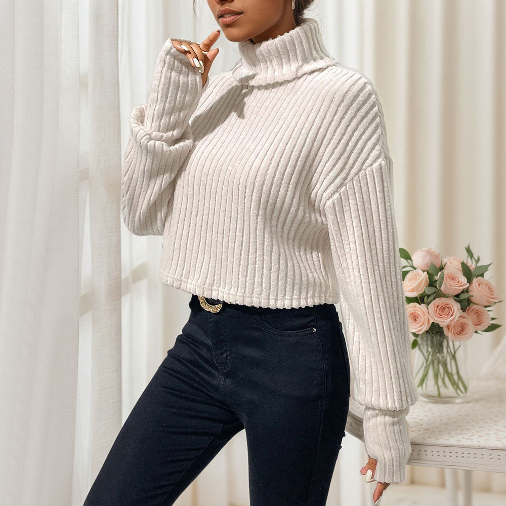 Sweat cropped pour femmes avec col montant et texture côtelée fine Levoire