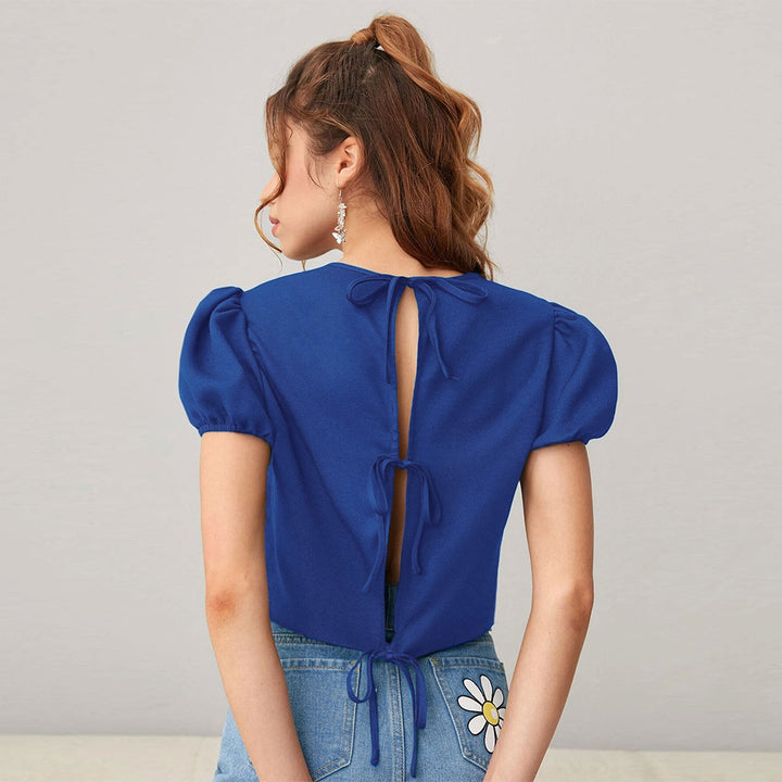 Femme Top Court avec Manches Bouffantes et Col Rond Doux Levoire