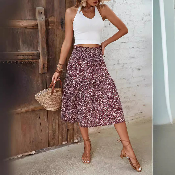 Jupe midi pour femmes avec taille élastique et motif floral Levoire